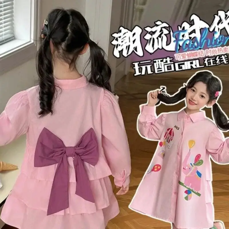 

Kawaii Girl Fashion Lapel Dress Evening Dress Student Spring Autumn Cartoon Casual Mid-Length Princess Dress Children's Clothing