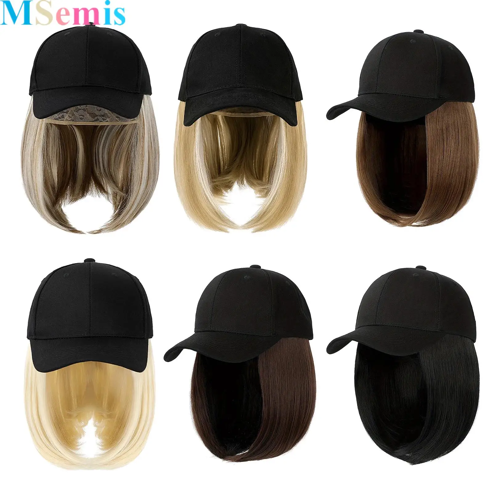 

1Pcs Women Hat-wig One-piece Full-head Baseball Cap Short Bob Hair Collarbone-length Hair for Outdoor Activities