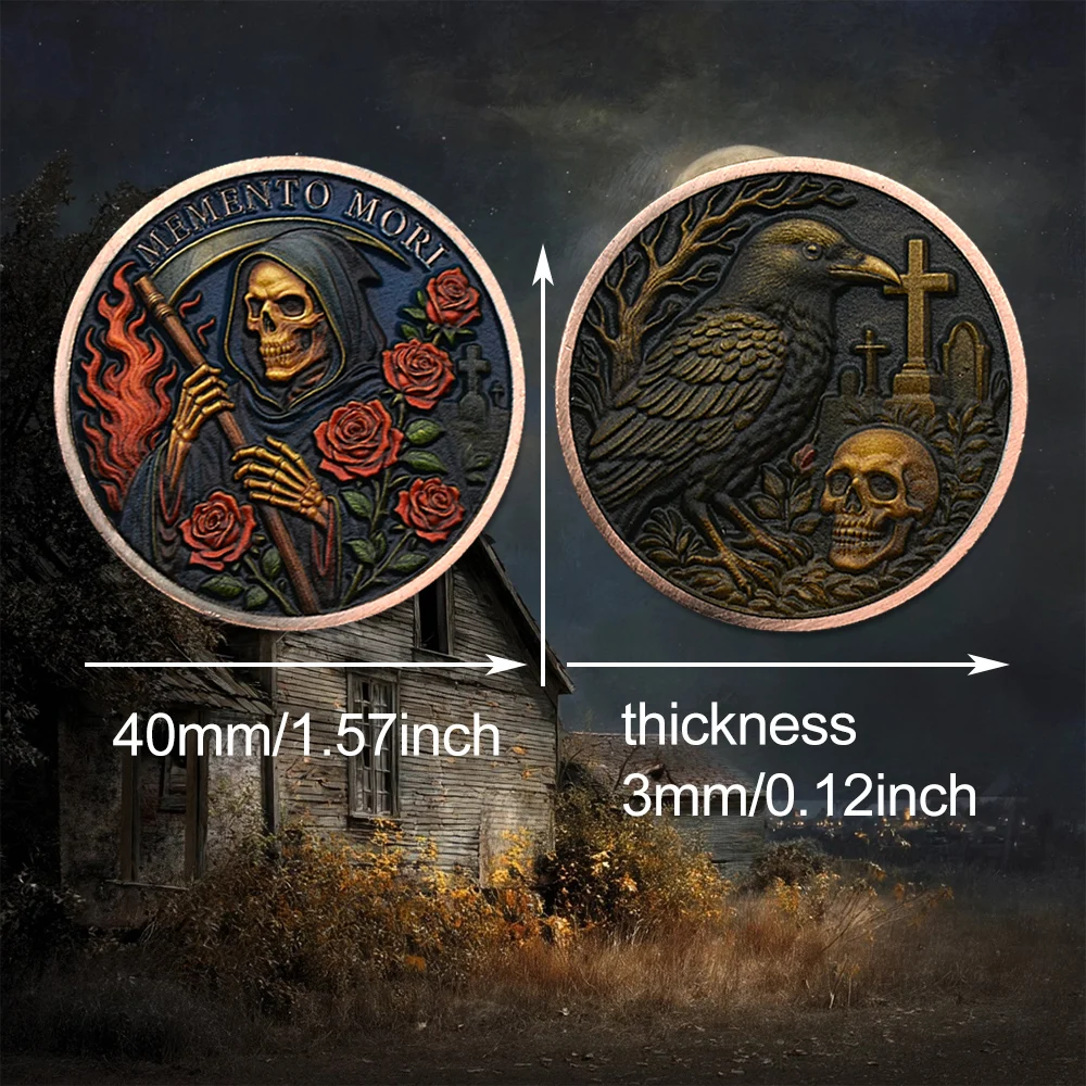 Death God, MEMENTO MORI Zinc Alloy Rose Gold Commemorative Coin Skull Metal Award High Quality 3D Relief Medal Rare