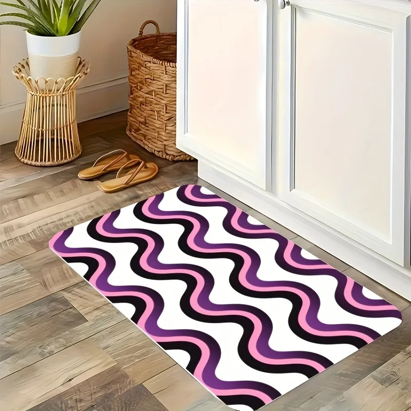 

1PC Wave Pattern Kitchen Rug Non-Slip Door Mat Pop design Bathroom Rug Bath Mat Carpet for Home Sink Laundry Decor