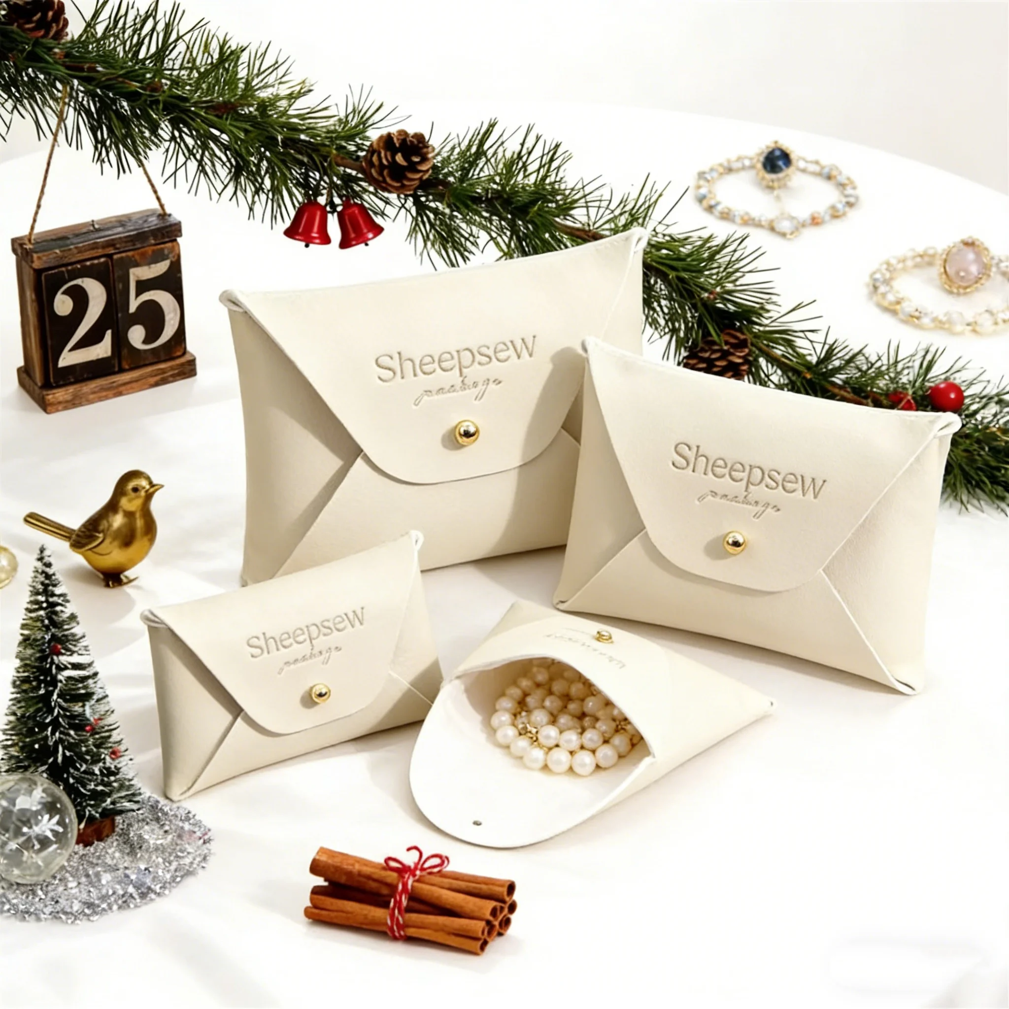 

100pcs Cream Leather Jewelry Packaging Bag Small Greeting Card Necklace Bracelet Gift Package Case Boxes Travel Organizer Bags