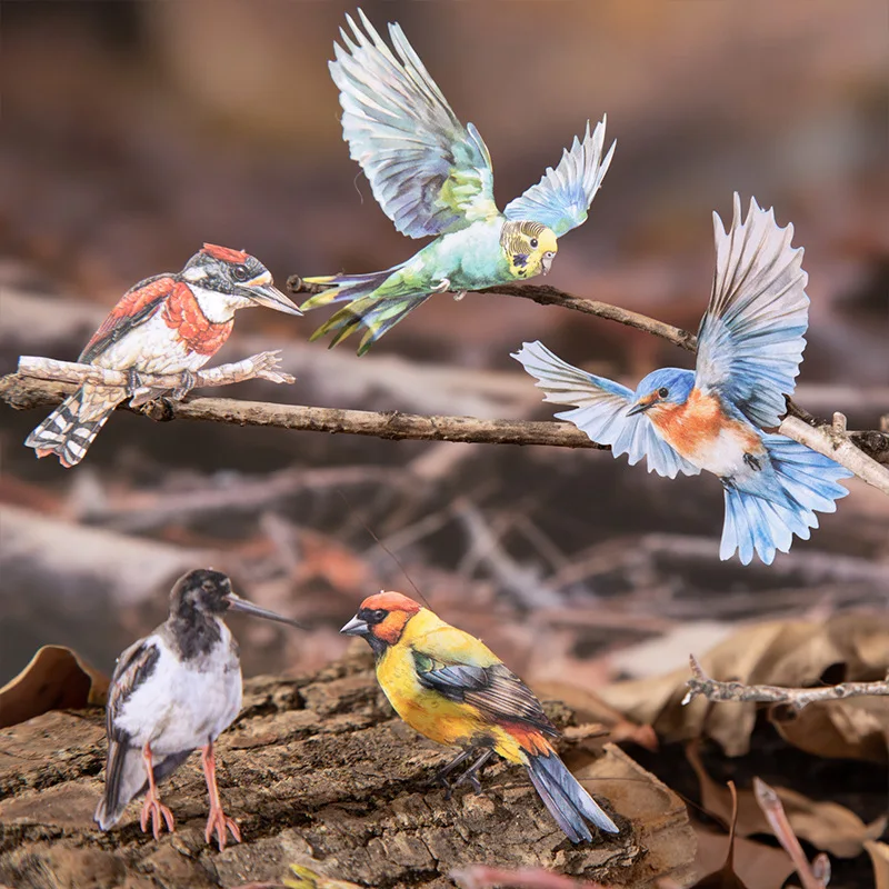 

Beautiful Day DIY Scenery Hard Card Sticker Pack Forest Bird Shadow Retro Bird Branch Collage