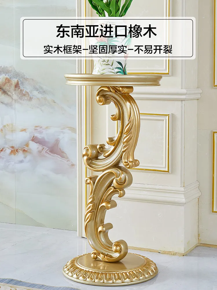 European Flower Stand All Solid Wood Bonsai Stand European Plant Luxury Potted Plant Flower Stand Living Room Oak Gold