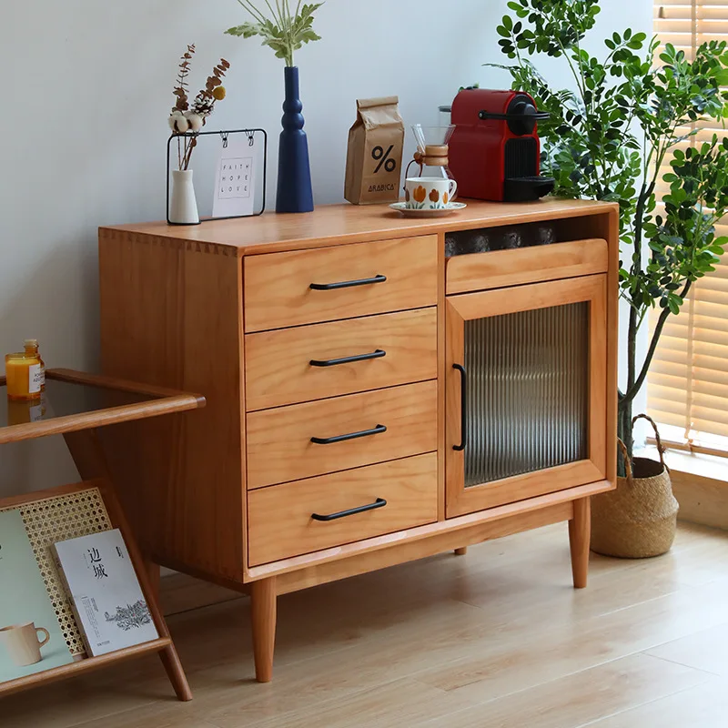 Solid wood dining cabinet, toy bowl storage cabinet, small apartment living room storage cabinet, cherry wood color