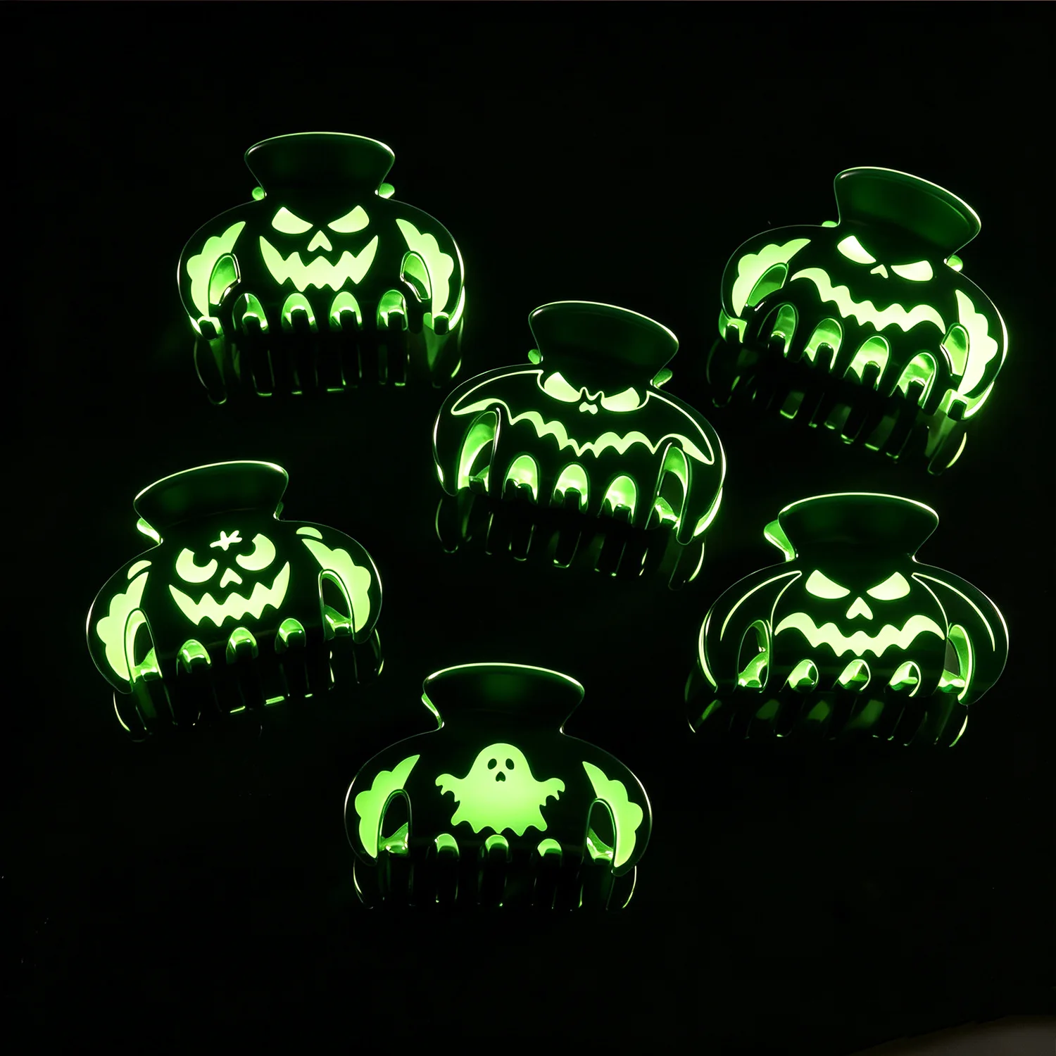 PVC Halloween Hair Claw Clips Pumpkin Ghost Spooky Dark Green Holiday Hair Accessories for Women view 3