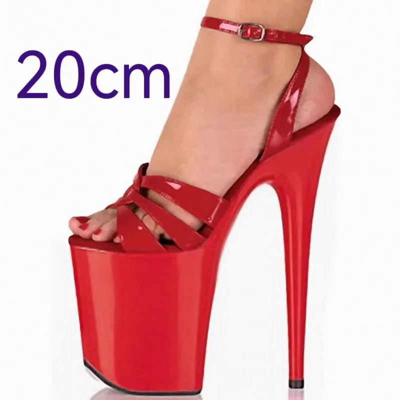 

26CM new customized hot selling patent leather super high heel pole dance hollow big fish mouth women's sandals 1KJ