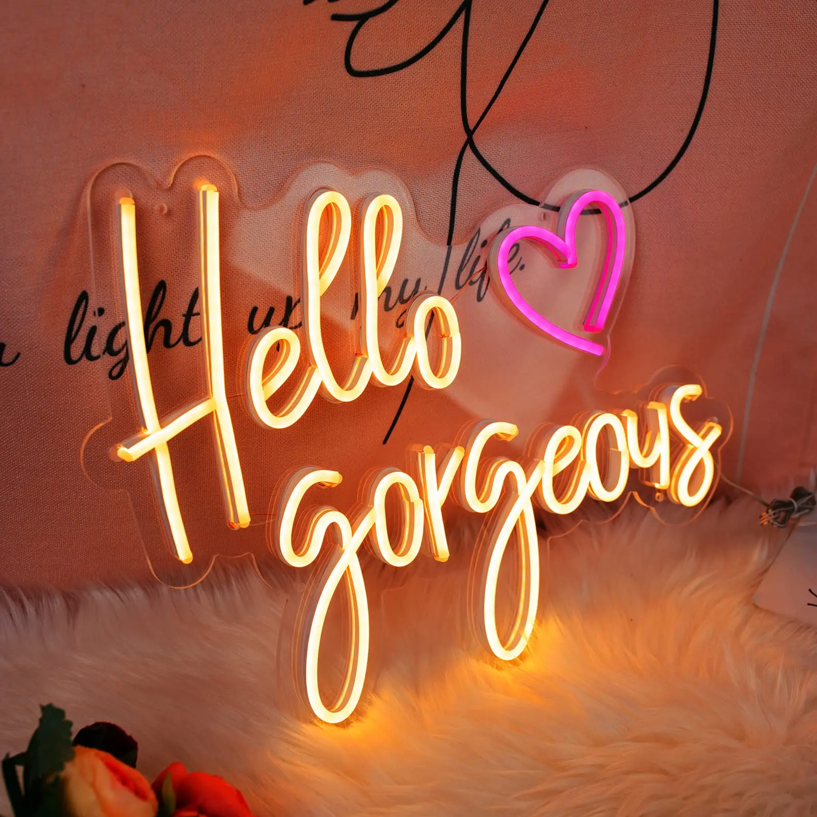 

Hello Gorgeous Neon Signs for Wall Decor, Romantic Led Neon Sign for Wedding, Party Neon Light Sign for Girls Bedroom