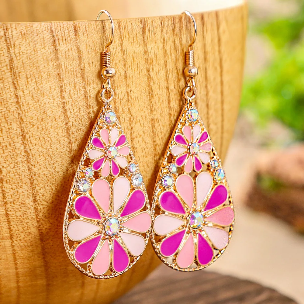 Amazon popular alloy dripping earrings wholesale ethnic style vacation travel color earrings niche versatile jewelry
