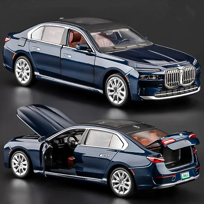 1:24 BMW 7 Series i7 G70 Alloy Luxy Car Model Diecast Metal Pure Electric Vehicles Limousine Car Model Sound Light kids Toy Gift