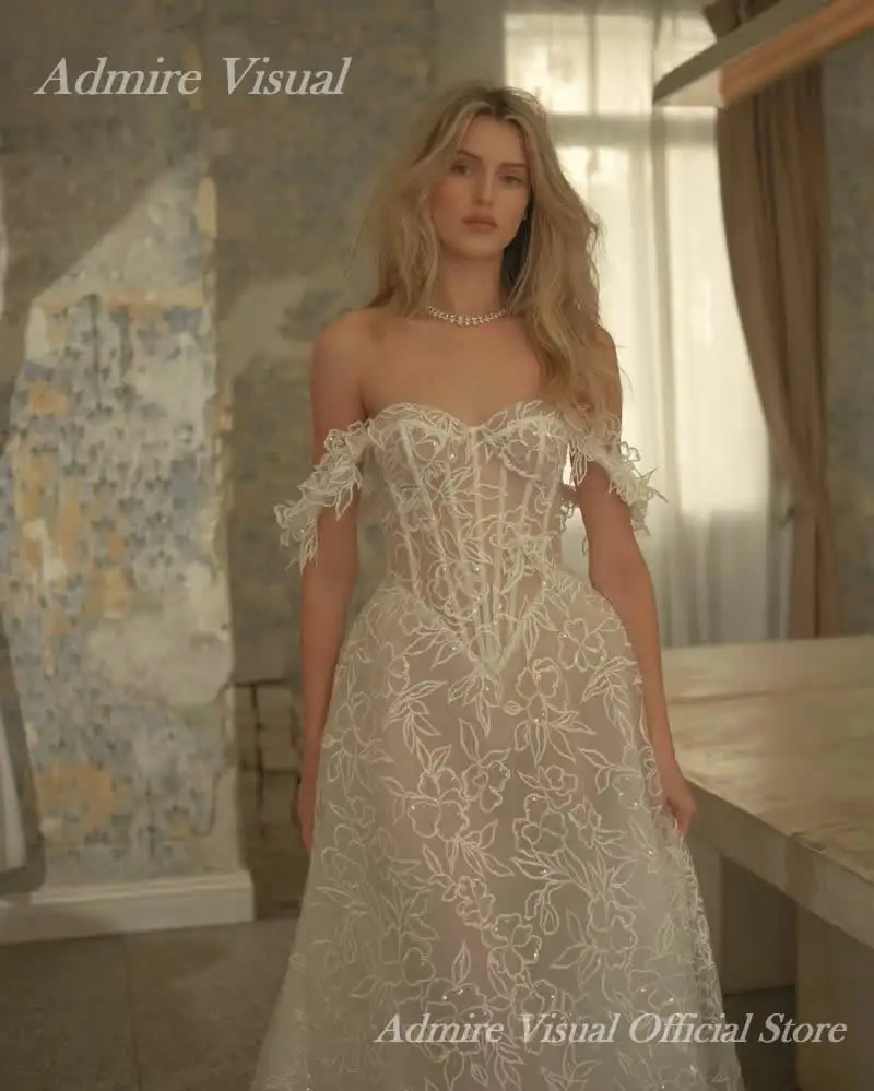 ใหม่ล่าสุดชุดแต่งงาน A-Line ลูกไม้ Sweetheart คอรัดตัวปิดไหล่ชุดเจ้าสาวที่กําหนดเอง Vestidos De Novias