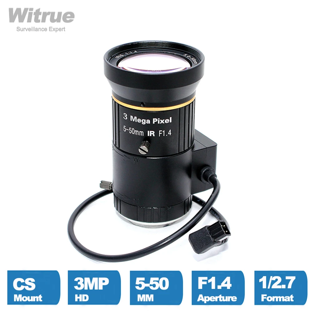 

Witrue HD 3.0Megapixel Varifocal CCTV lens 5-50mm DC Auto Iris Lenses 1/2.7" F1.4 CS Mount for Surveillance IP Scurity Camera