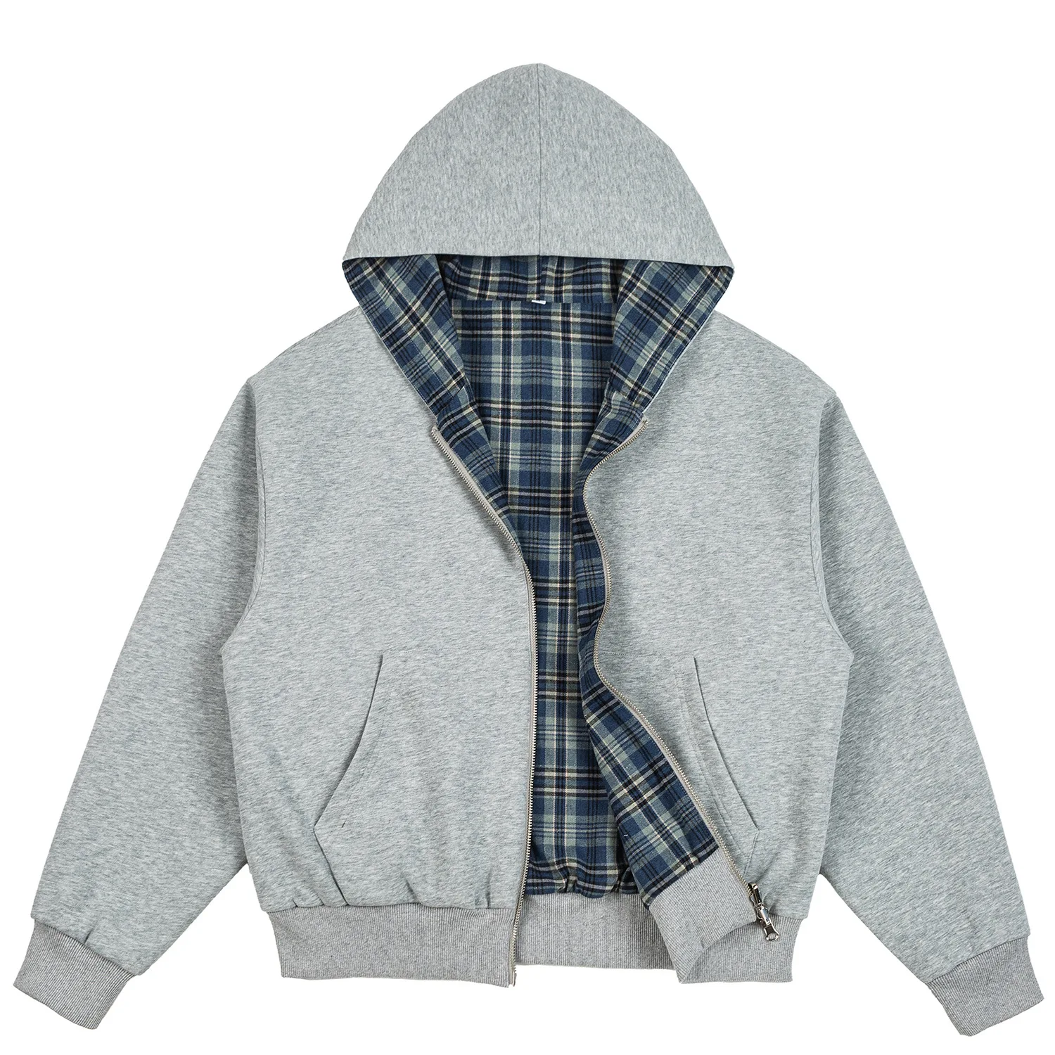 

American Retro Silhouette Plaid Hooded Sweatshirt, A Loose Cardigan Jacket for Men and Women That Can Be Worn on Both Sides