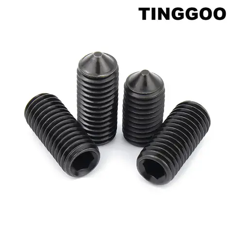 Tornillo hexagonal de acero de grado 12,9, perno sin cabeza, extremo cónico, M2, M2.5, M3, M4, M5, M8, M10, M12, M16, color negro