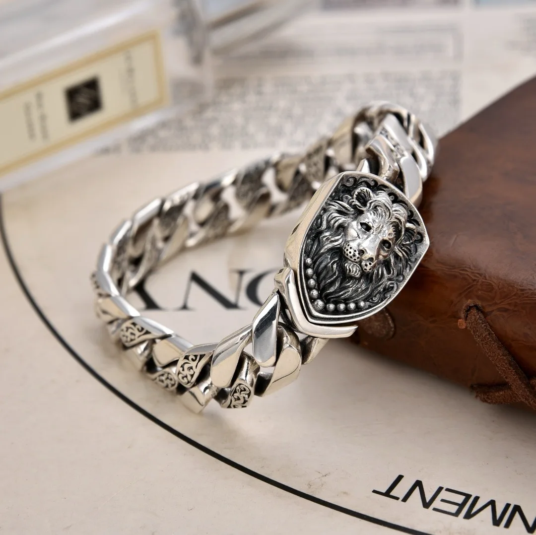 New Domineering Lion Bracelet For Men Personality Punk Rock Fashion Cuban Chain Jewelry Accessories