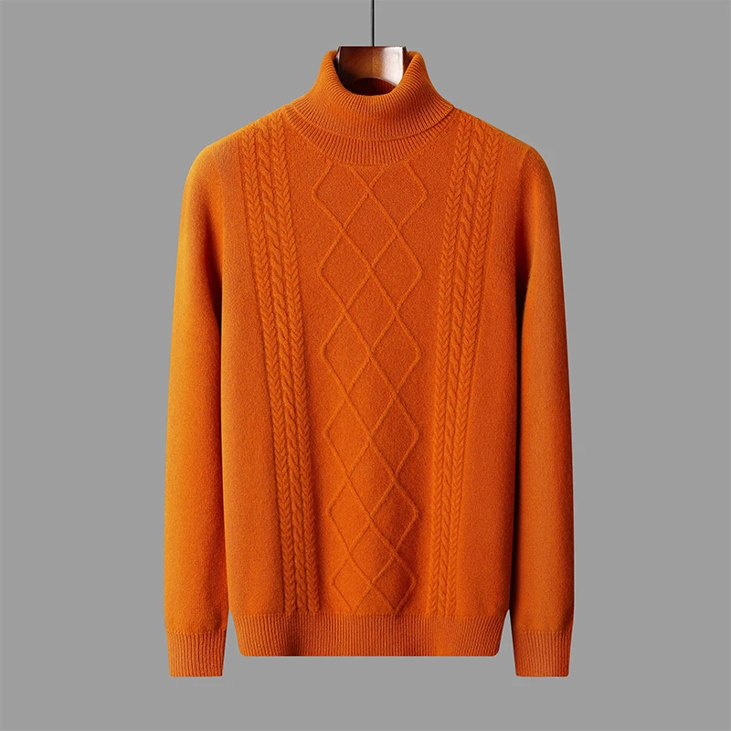 Wheat Autumn/Winter new 100% Merino wool cashmere sweater men's lapel pullover warm bottom knit shirt top