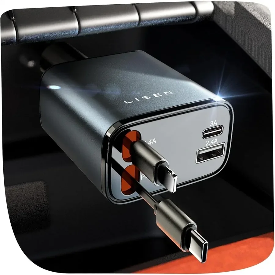 

Выдвижное автомобильное зарядное устройство 69 Вт USB C Автомобильные аксессуары Адаптер для iPhone 16 Зарядное устройство USB C Быстрая зарядка Подарки для женщин Мужчин День труда