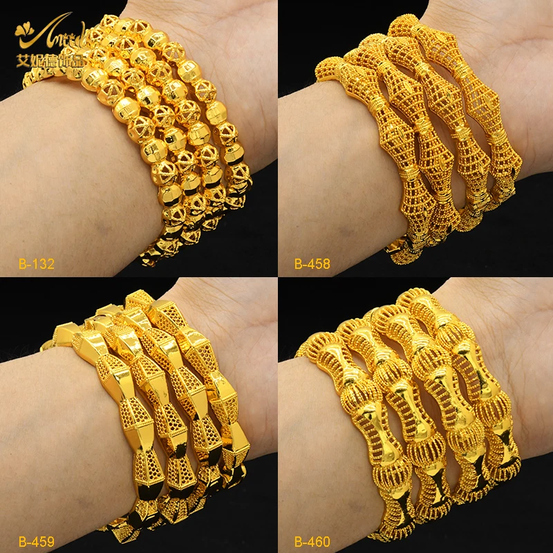 

ANIID Luxury Dubai 24K Gold Color Bangles For Women New Indian African Bracelets Charm Wedding Ethiopian Arabic Jewelry Gifts