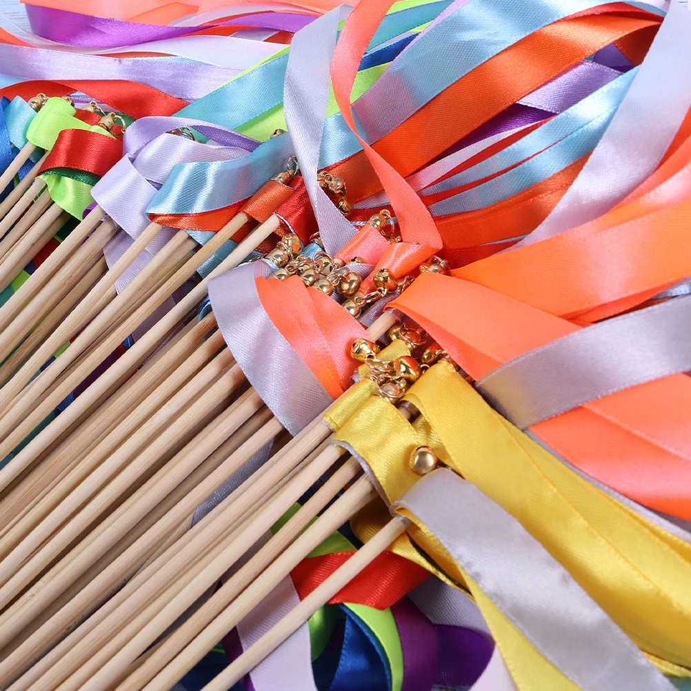 

30pcs Ribbon Sticks Bright Color Wooden Handle Wedding Party Fairy Wands Streamers Events Decorations for Birthday Christmas New
