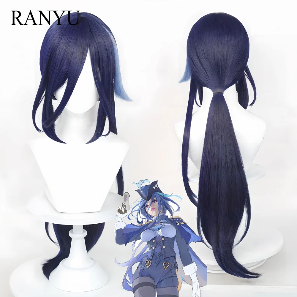 RANYU Clorinde Genshin Impact Fontaine Cosplay Wig Synthetic Long Straight Dark Blue Mix Game Wig Heat Resistant for Party