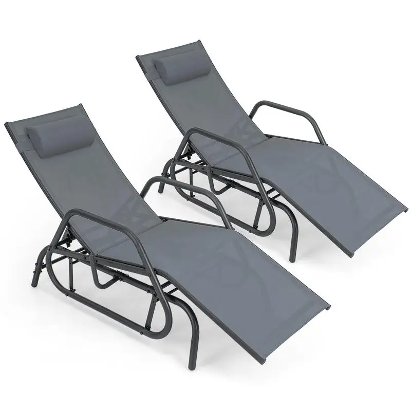 

Outdoor Chaise Lounge Glider Chair with Armrests and Pillow-Gray