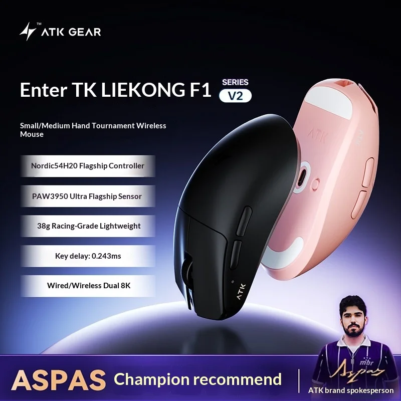 ATK F1 V2 Ultimate / Extreme Wireless Gaming Mouse Lightweight 39g PAW3950 Ultra Sensor For Medium Small Hands FPS Game