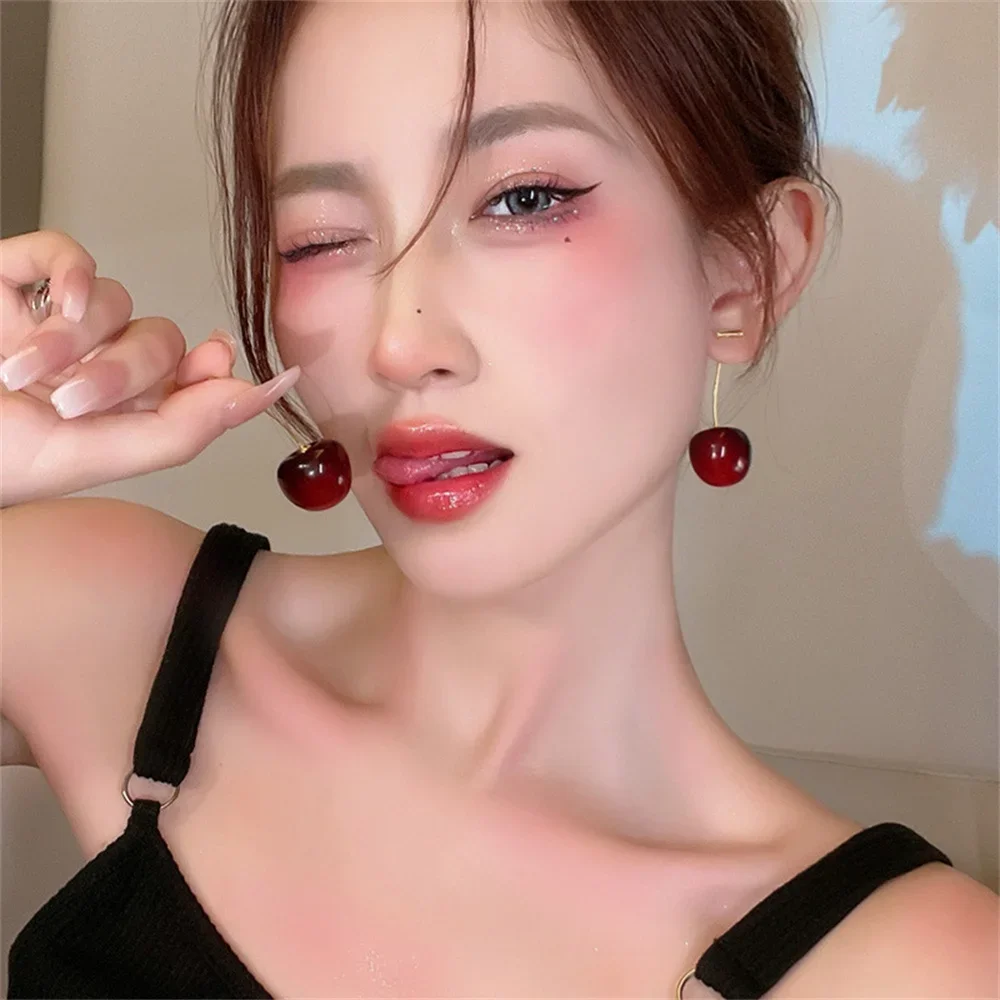 Cute Cherry Fruit Acrylic Earrings Fashionable Resin Cherry Earrings For Women Kpop Jewelry Trendy Accessories