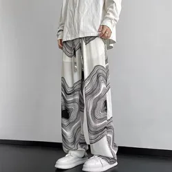 2024 Spring Tie Dye Young Style Pendant Men Loose Large Size Elastic Waist Straight Cylinder Casual Comfortable Wide Leg Pants
