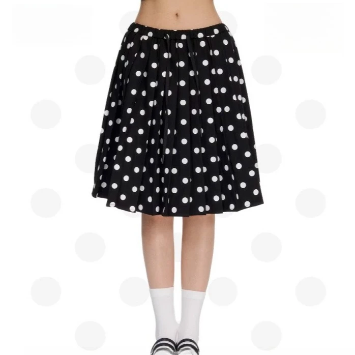

New black polka dot skirt spring and summer new pleated A-shaped skirt slim-fitting skirt