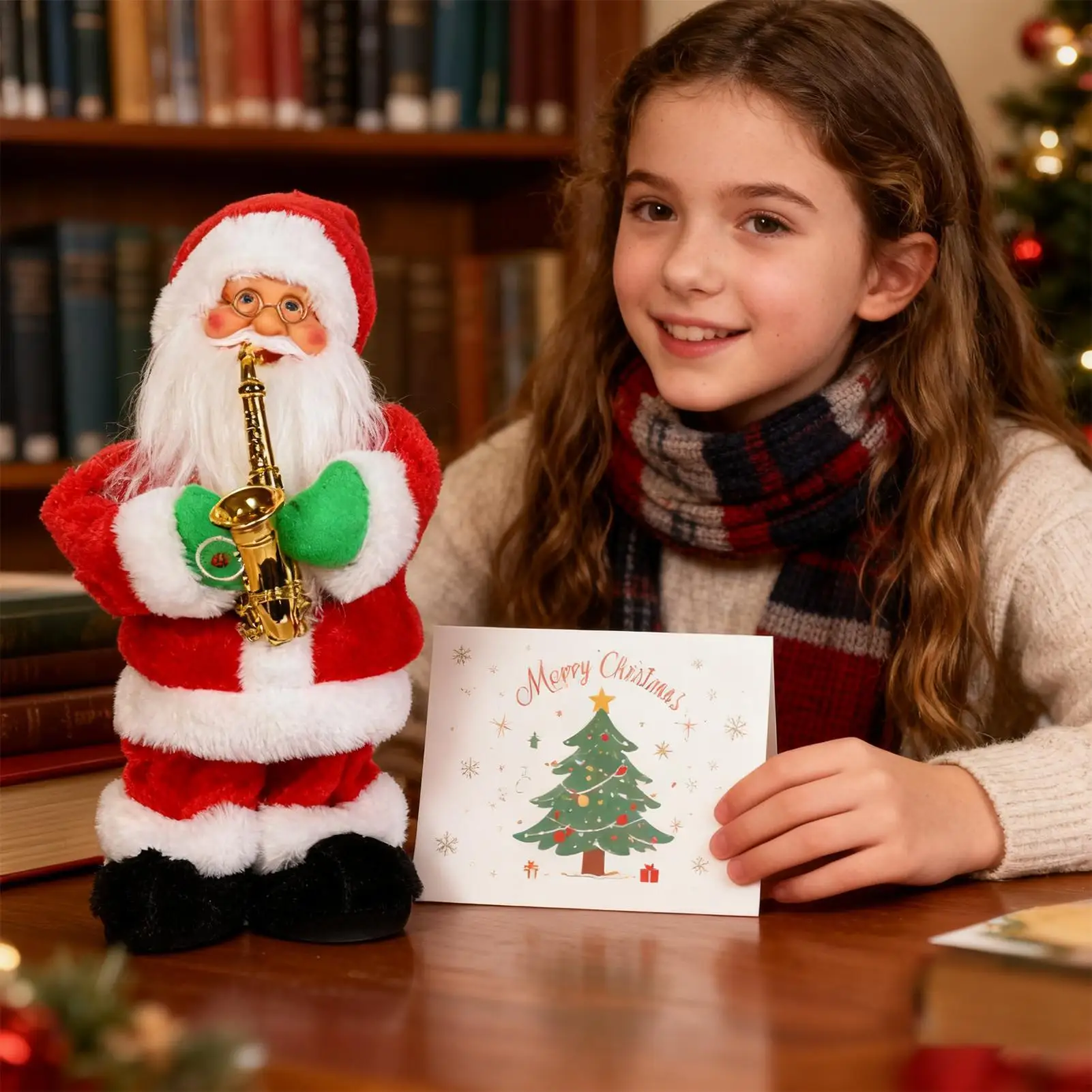 Natal elétrico musical hip dança jogar guitarra papai noel boneca ornamento com saxofone festa decoração de natal presente