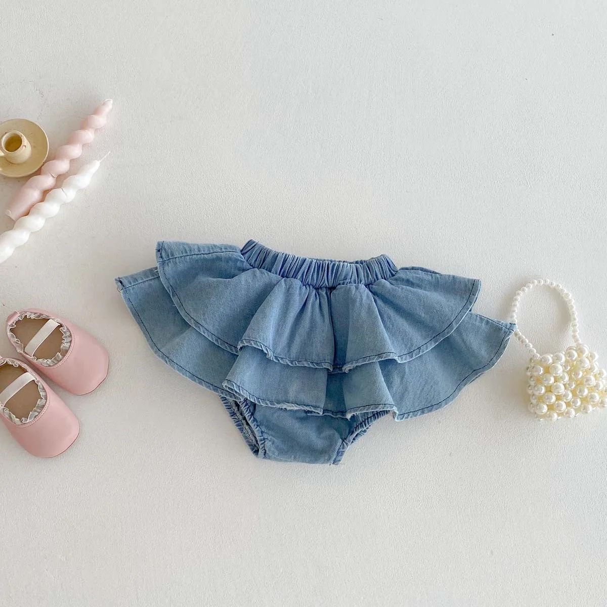 

Girls' Stylish and Sweet Denim Cake Dress Pants, Summer New Style, Baby Lace Fluffy Pants Skirt, Outdoor Pants