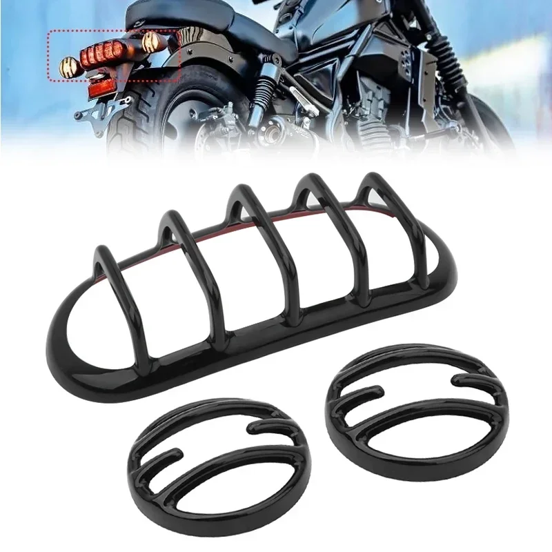 Motorcycle Grill Cover Rear Front Turn Light Signal Tail Indicator Guard Black Accessories For Honda Rebel CMX300 500 1100 17-21