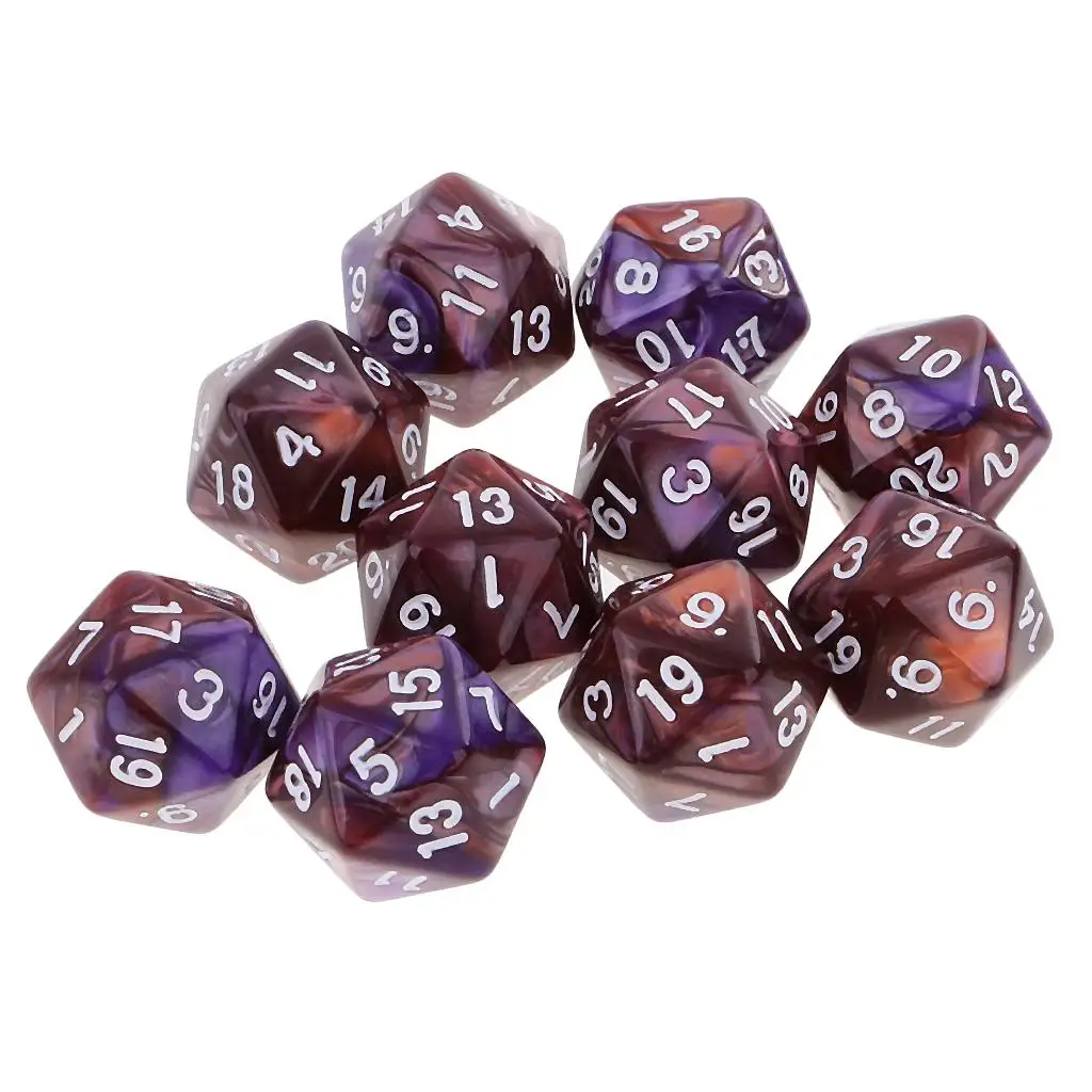 Dados para jogo de tabuleiro, 20 lados, dados d20, cores duplas, para rpg e ensino de matemática