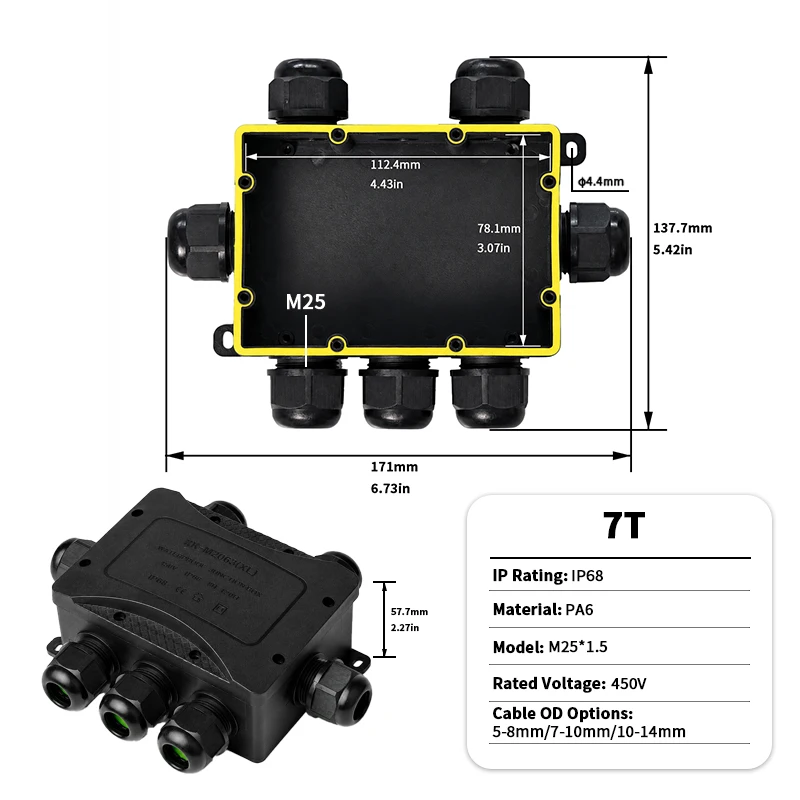 2-8-Wege IP68 Wasserdichte Elektrische Anschlussdose für den Außenbereich, M25 Mehrfach-Kabelverschraubungsgehäuse 450V für Stromverteilung und Verkabelung