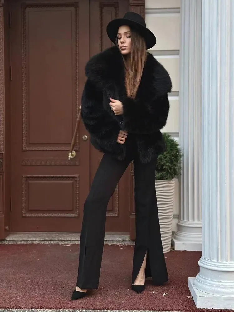 

Повседневное женское меховое пальто с большим воротником, имитация кожаного пальто, верхняя одежда, молодежная однотонная подставка