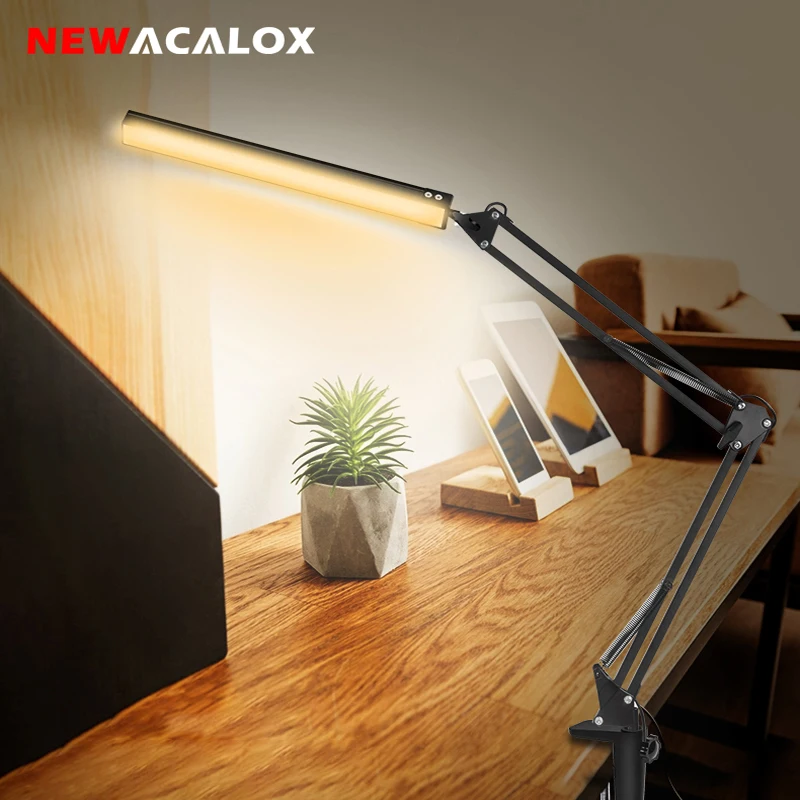 

NEWACALOX LED Desk Lamp Adjustable Swing Arm Desk Lamp with Clamp Dimmable Desk Light Eye-Care Table Light for Home Office