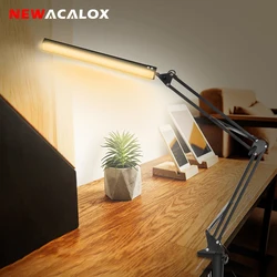 NEWACALOX LED Desk Lamp Adjustable Swing Arm Desk Lamp with Clamp Dimmable Desk Light Eye-Care Table Light for Home Office