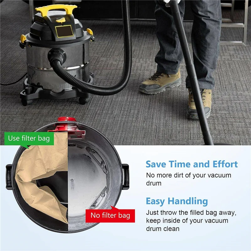 A26F-19-3100 Vac Bags Compatible For Stanley 5 To 6 Gallon Wet Dry Vacuum, Dry Vacuum Cleaners Disposable And Reusable