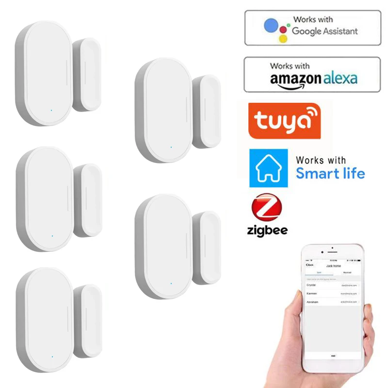 1/8PCS Tuya Zigbee sensore per porte e finestre Smart Door Open rilevatori chiusi Smart Life APP funziona con Alexa Google Home Gateway Hub