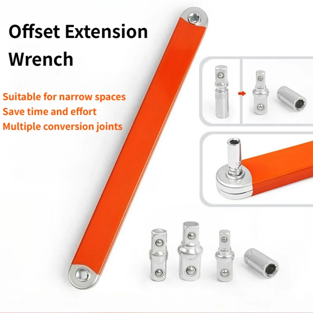 

Offset Extension Wrench with 1/4", 3/8", 1/2" Square Drive Adapters and 1/4" Socket Tight Space Extension Tool Auto Repair Tool