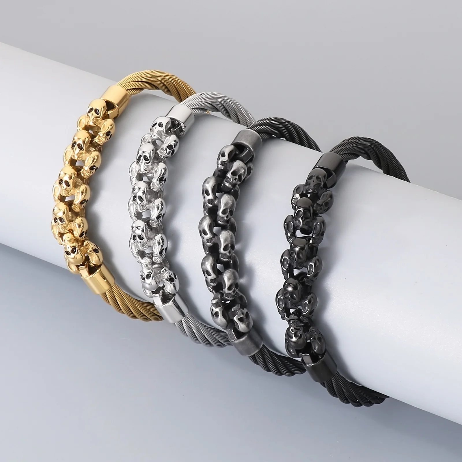 Fongten أسلاك الفولاذ الجمجمة الربط الفولاذ المقاوم للصدأ الرجال سوار العصرية الصبي اكسسوارات هالوين الأزياء والمجوهرات هدايا الحفلات #4