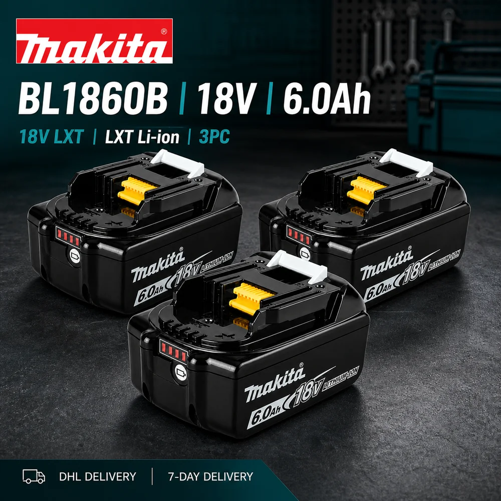 6,0Ah BL1860B, Original Makita 18V Li-Ionen-Akku mit LXT-Slide-on-Schnittstelle, kompatible Akkucodes BL1815 und BL1830B, für BDF453SHE, BDF454Z, BHP452 und BGA452, nur Akku / mit Papierbox / mit