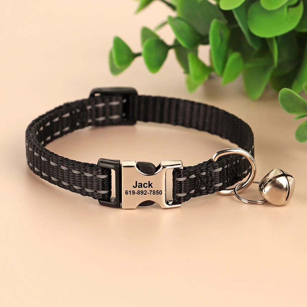 Eingraviert Individuelles Katze Kragen Reflektierende Kätzchen Welpen Halsbänder mit Glocke Personalisierte Pet Katzen Kragen Halskette Zubehör 1cm Breite – Detail 13