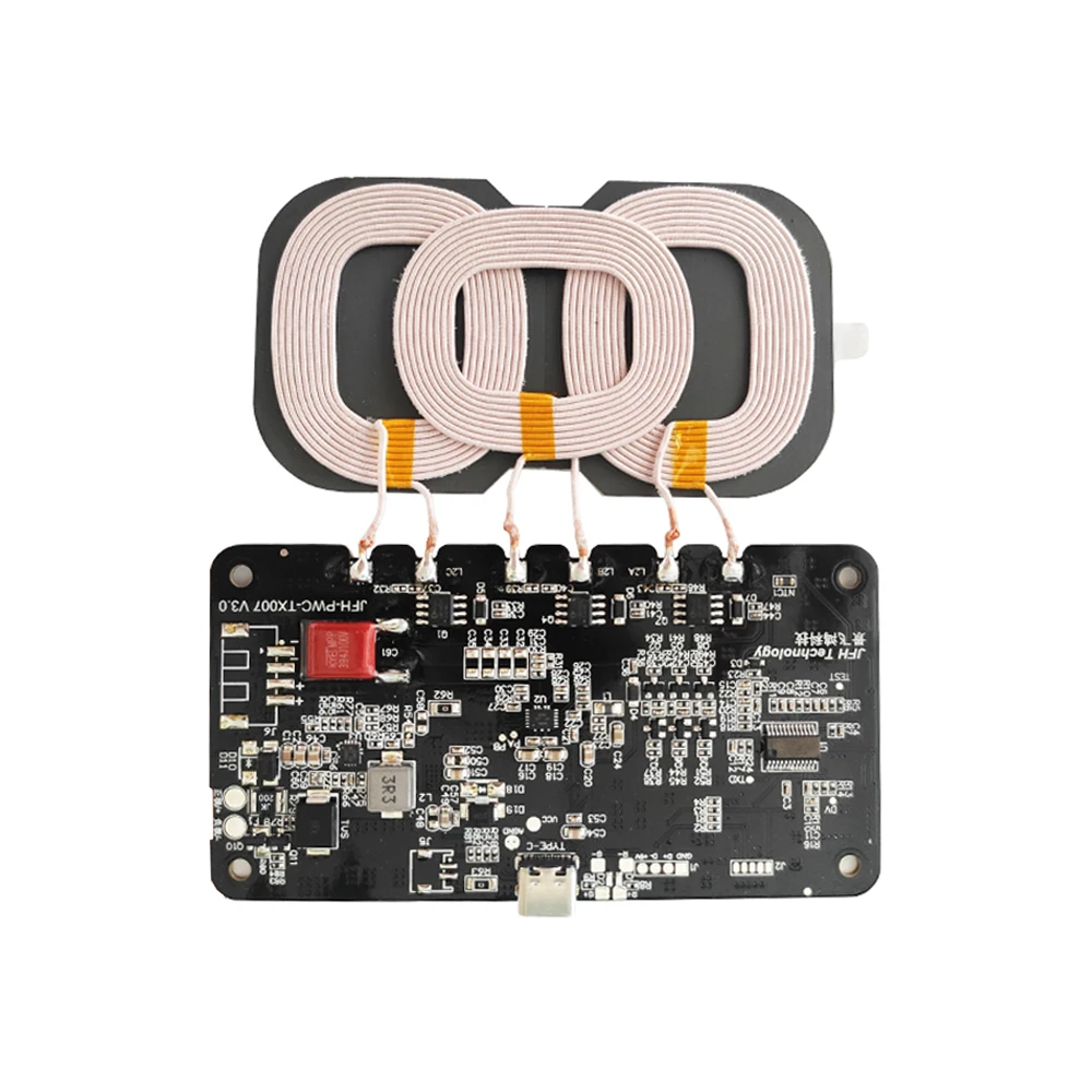 9-32V 20W Type-C Qi Wireless Fast Charger Module 3 Coils Anti-reverse Short Circuit Protection Fast Charging Board for Car