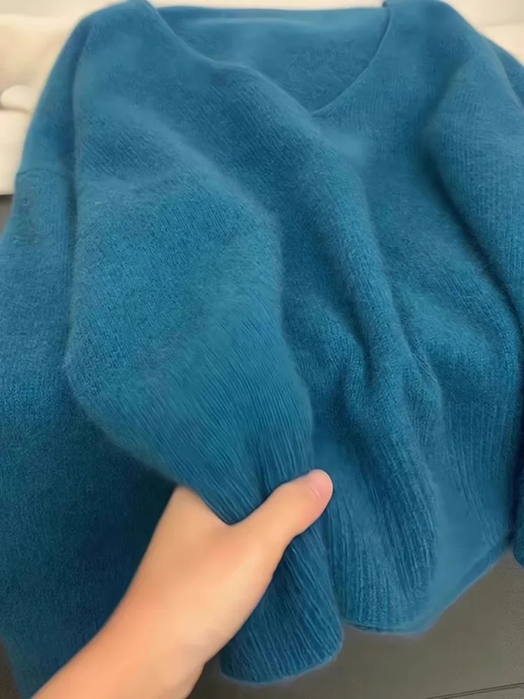 Loose Women's V-Ne Knitted Sweater Soft Bearskin Feel Autumn Winter Faion Sweet Sle Casual Comfortable Top Quali Sense