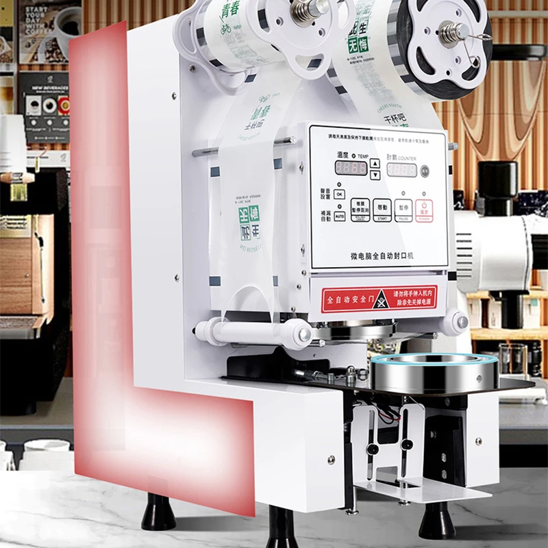Mesin penyegel otomatis penuh untuk teh susu penggunaan komersial kaliber 88/90/95 kertas plastik minuman panas dan dingin langsung dari pabrik