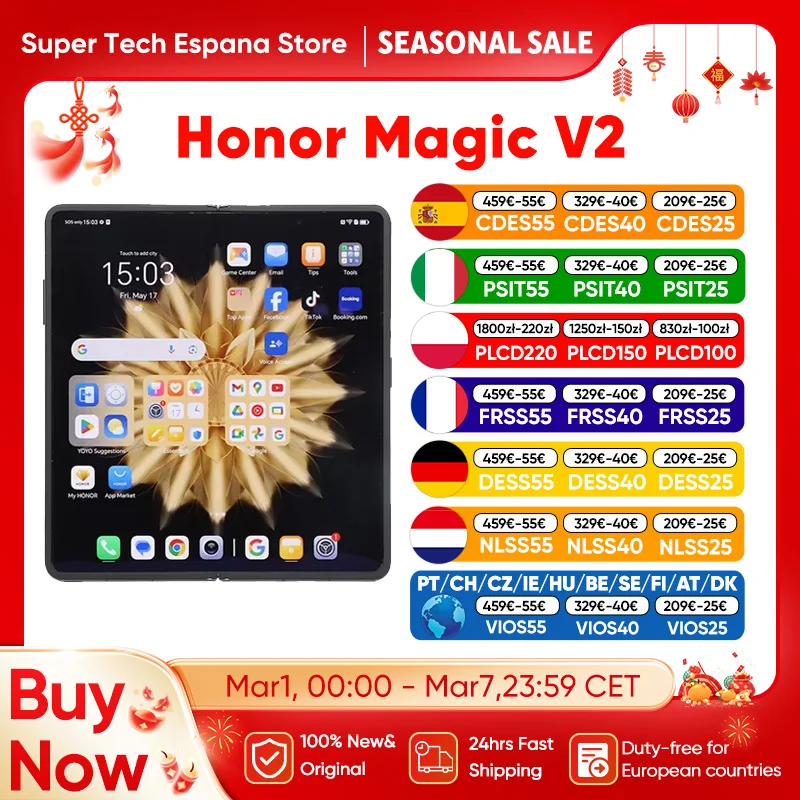 Globale Version Honor Magic V2 5G faltbares Smartphone Snapdragon 8 Gen2 LTPO OLED-Display 120 Hz 50 MP Dreifachkamera Android Mobile