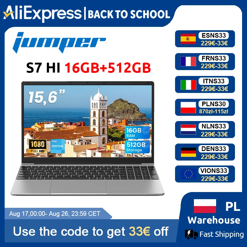 Jumper Laptop mit 15,6-Zoll-FHD-Display, 16 GB RAM, 512 GB SSD (erweiterbar um 512 GB über TF-Karte), 6500Y Prozessor (bis zu 3,4 GHz), leichtes Notebook für Geschäftsleute und Studenten, 2