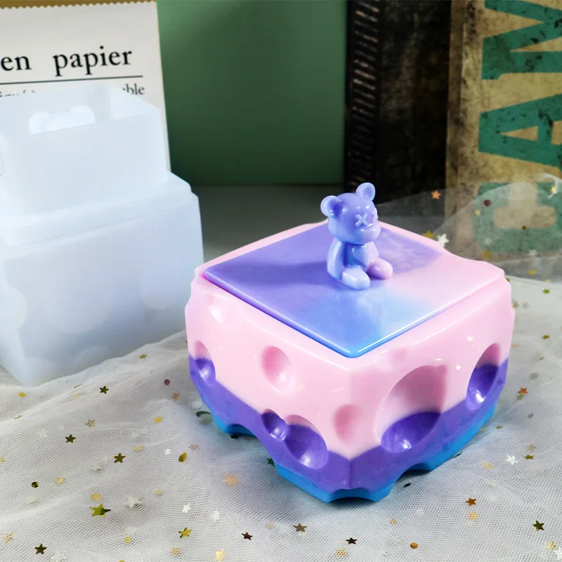 Cheese Shape Storage Box Silicone Mold Bear Style Jewelry Holder Epoxy Resin Mold Handmade Crafts Gift Home Desktop Decoration