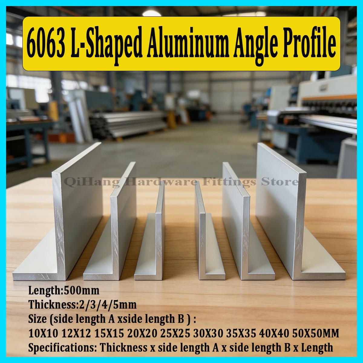 

6063 L-Shaped Aluminum Angle Profile 500mm Length, Right Angle Alloy Bar 10-50mm, 2-5mm Thick Edge Trim for Industrial DIY