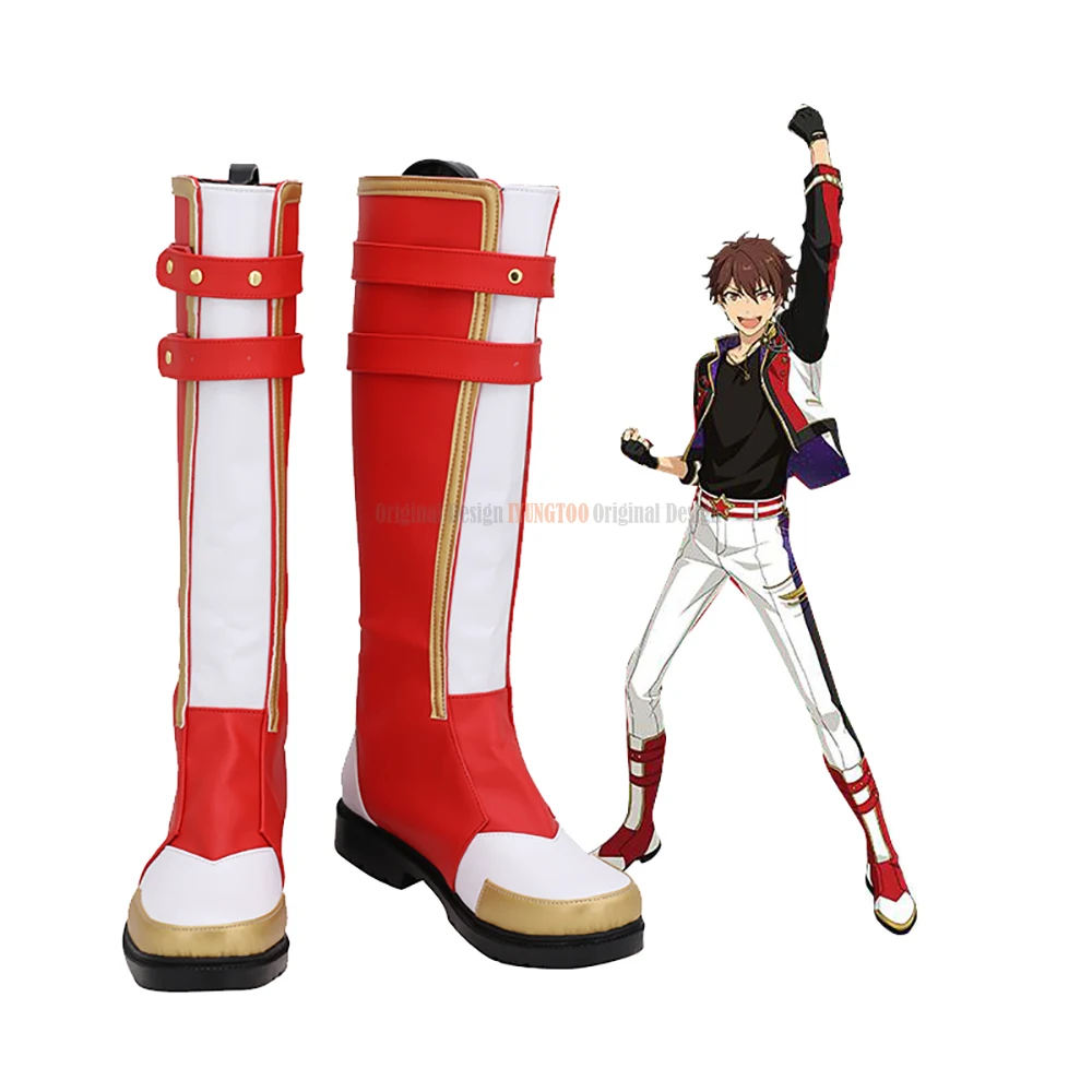 Ensemble Sterren Morisawa Chiaki Cosplay Laarzen Rood Lederen Schoenen Custom Made Elke Grootte